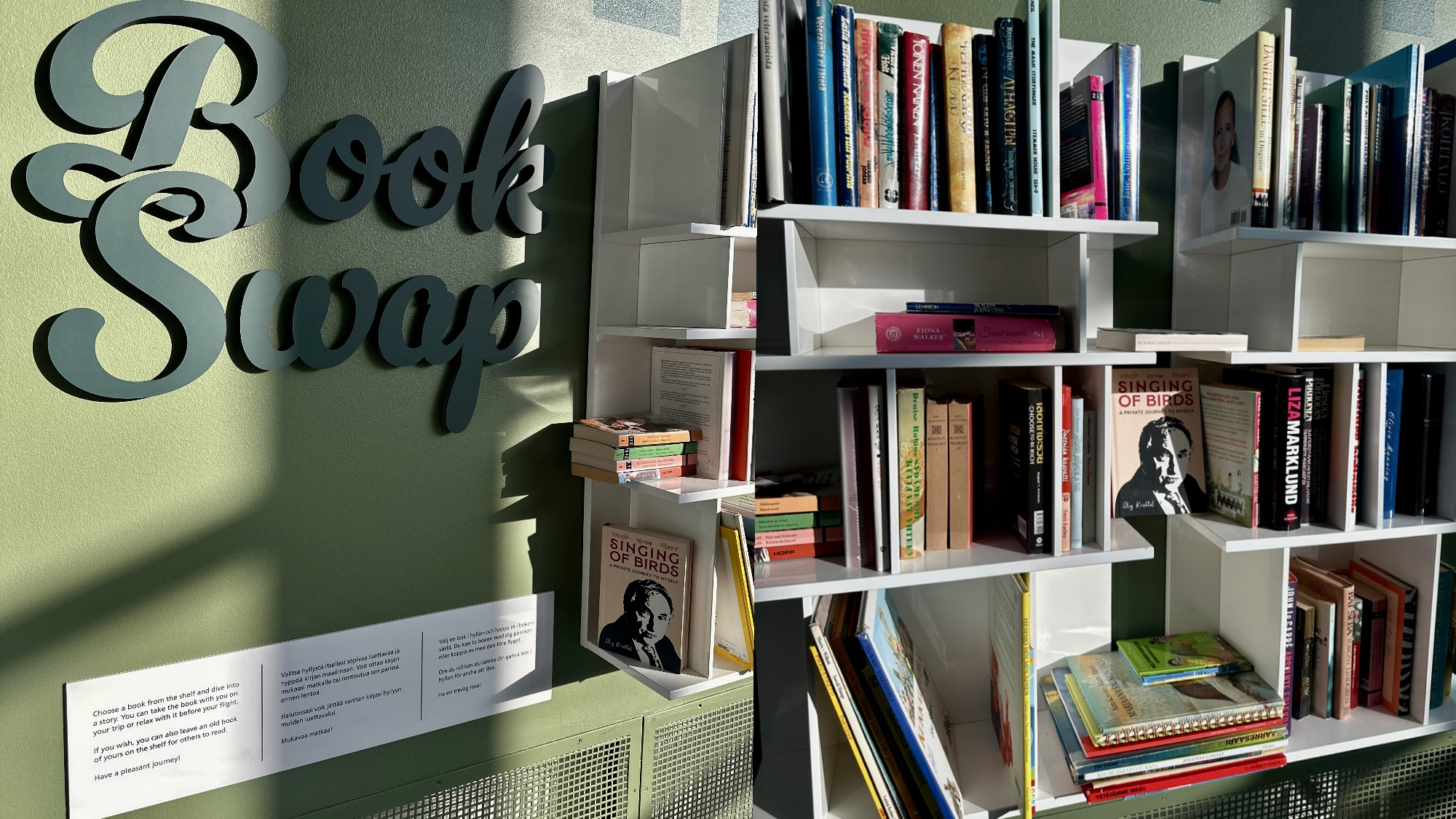 У столичному аеропорту Гельсінкі працює Book Swap — ініціатива, яка дає книжці «крила», стимулює її мандрівний дух. У затишній вітальні для відпочинку мандрівники можуть взяти книгу з полиці, залишити свою, або просто поринути в читання під час очікування рейсу. Це куточок для дозвілля — жива культурна екосистема, де слово мандрує разом із людиною і спокушає ділитися думками. У книзі Олега Кришталя QR код, який відразу зʼєднує читача з автором через меседжер – це так легко спілкуватися в обмінюватися враженнями. Волонтери ініціювали презентацію в Хельсінкі, тепер до бібліотечного простору долучився український вчений, нейрофізіолог, футуролог-філософ Олег Кришталь. Його книга “Singing of Birds”, перекладена англійською, з’явилася на полиці Book Swap як інтелектуальний дар мандрівникам з усього світу. “Це унікальна книга, написана метамовою, в ній — те, що лишається в людині після великої науки: тиша, сенс і дороговказ,” — зазначив літературний агент Олега Кришталя . У цифрову добу, коли більшість тягнеться до екранів смартфонів, а не до сторінок, проєкти на кшталт Book Swap нагадують про повільну радість читання, аромат друкованих книг. А ще — про довіру: книжку залишають безконтрольно, просто так, як жест віри в читача. Тепер серед легких романів, тревел-есеїв і класики мандрівник у Хельсінкі може знайти щось особливе — філософський погляд на свідомість, людину і життя, що пройшов шлях від Києва до світу. Книга Олега Кришталя — перше видання з України , у майбутньому планується залишити ще більше українських видань на міжнародних Book Swap-полицях. Бо культура — це те, що мандрує без віз і кордонів і обʼєднує мислячих людей! Фото надані прес-службою Олега Кришталя. Подяка волонтерам за оперативність у популяризації книг.